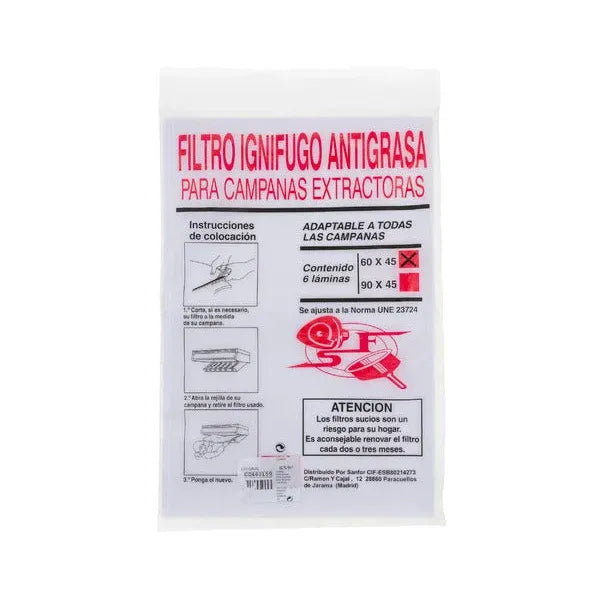 Filtro papel ignífugo para campana extractora 60x45 standard 00460159